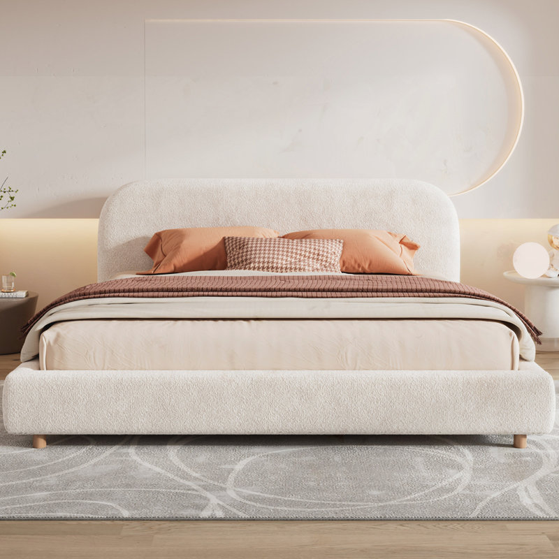 Lit plateforme tapissier en tissu avec tête de lit courbée Boucle, Très grand