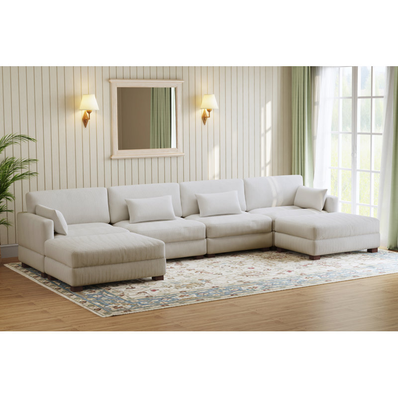 Canapé modulaire en velours côtelé Maelina , Velours côtelé gris sel de mer, H 30,7 po x l 161,4 po x P 68,1 po
