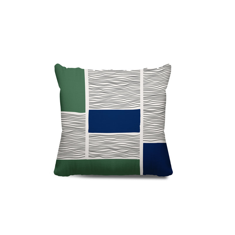 Coussin intérieur / extérieur Rapu, L 17 po x H 17 po, Émeraude / beige / bleu marine