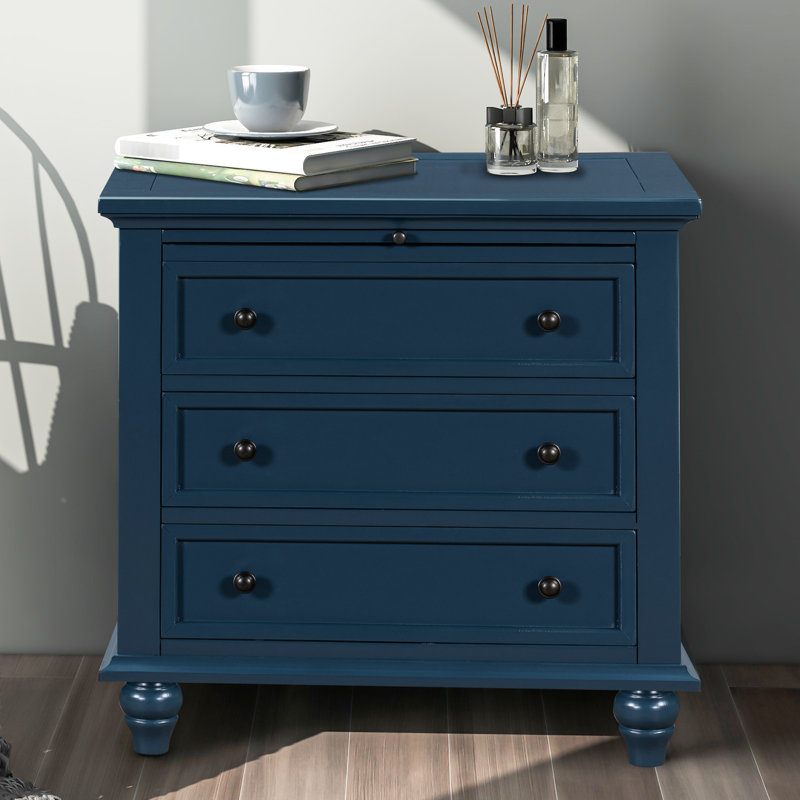 Table de rangement bleue à 3 tiroirs en bois, avec armoire solide à 3 tiroirs, solution pratique