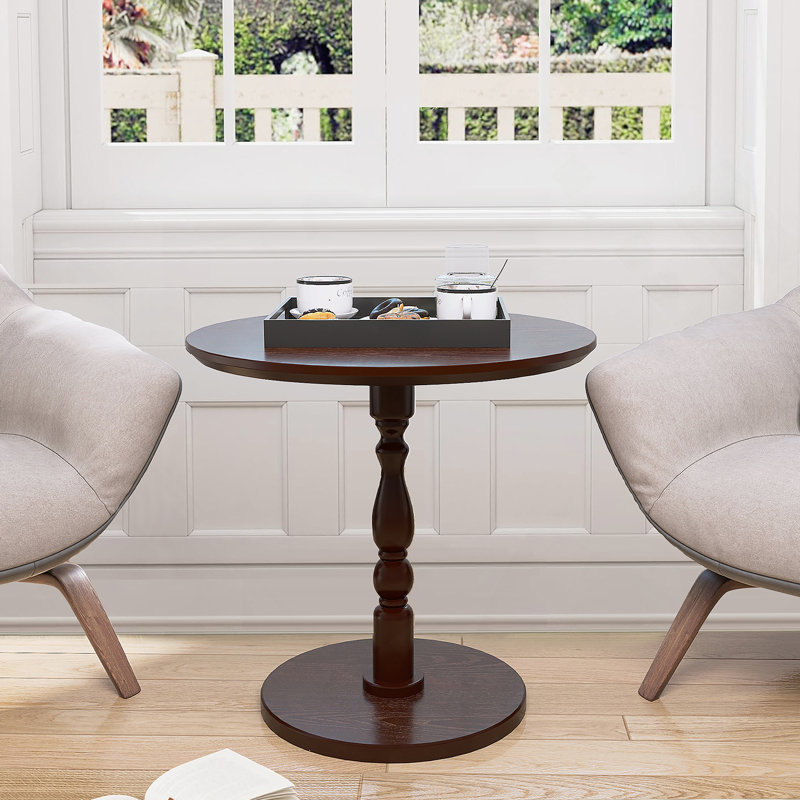 Table d'appoint ronde 23 po brun noyer, table d'appoint moderne et polyvalente pour petits espaces avec pieds en bois massif
