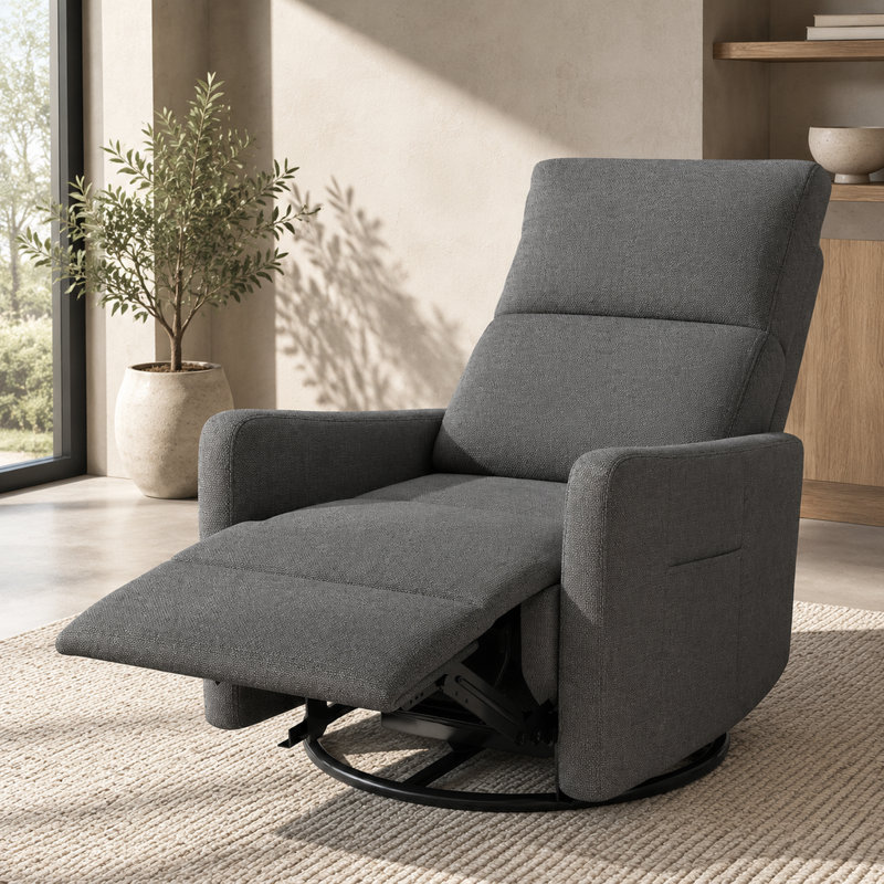 Fauteuil inclinable à bascule pivotant 270 degrés pour petits espaces, fauteuil rembourré en velours gris foncé