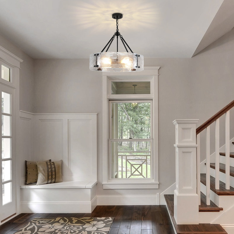 4 - Light Chandeliers 22.05'' Dimmable Modern Drum Chandelier With Glass Shade Dining Room Chandelier
