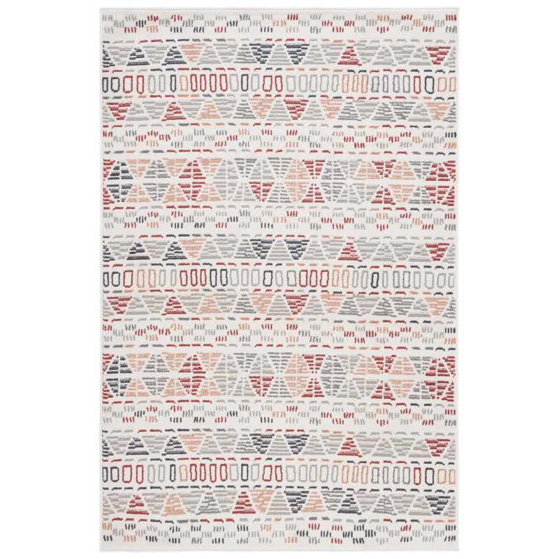 Tapis ivoire / gris / rouille en polypropylène tissé à la machine Jamykal, Carré 6 pi 7 po