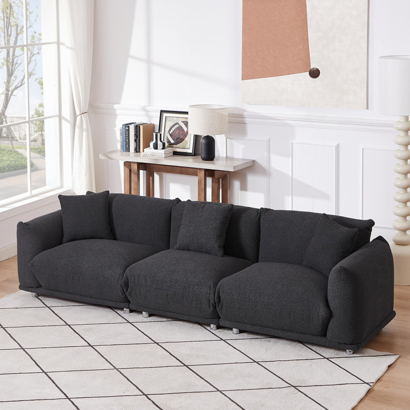 Rakia Upholstered 110'' Sofa, Black Fabric
