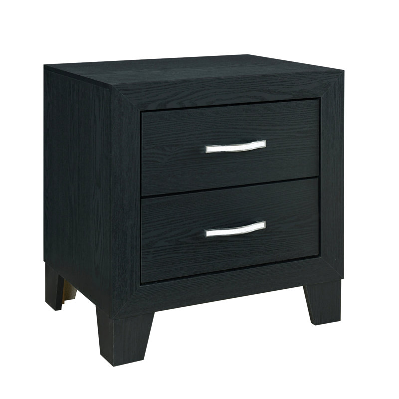 Table de chevet moderne avec accents noirs et 2 tiroirs, bois massif et finition