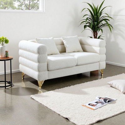 Oversized 60" Teddy Fabric Sectional Sofa | Art Deco 2-Seater | Deep Seating Apartment Sofa | Includes Pillows