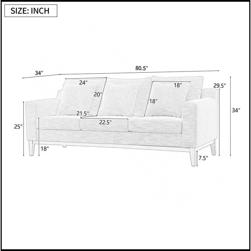 Canapé 3 places avec pieds en bois Mirod Comfy, moderne pour le salon et le bureau, Beige