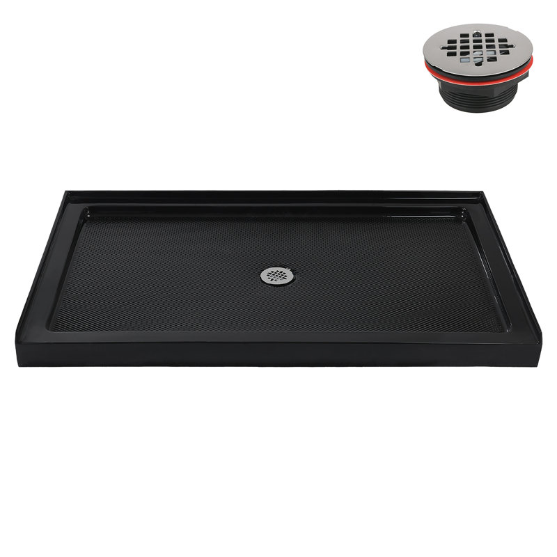 Base de douche en alcôve de 60 po x 36 po en noir lustré avec bonde centrale Streamline NT-2114-60BL-AL Streamline