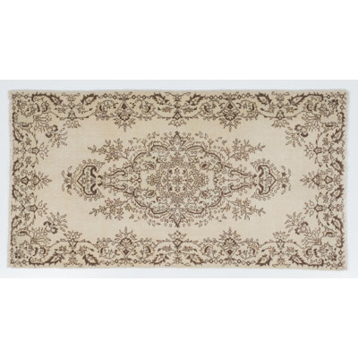Vintage Handmade Eastern Rug in Ivory and Brown Colours