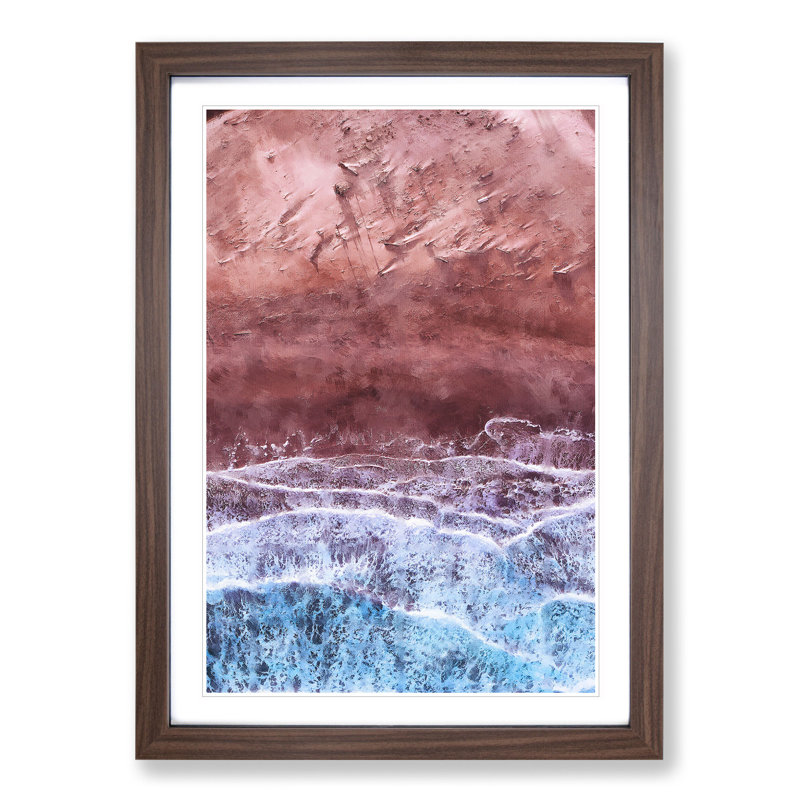 Waves Meeting the Beach - Picture Frame Graphic Art, 65cm H x 48cm W x 2cm D, Walnut