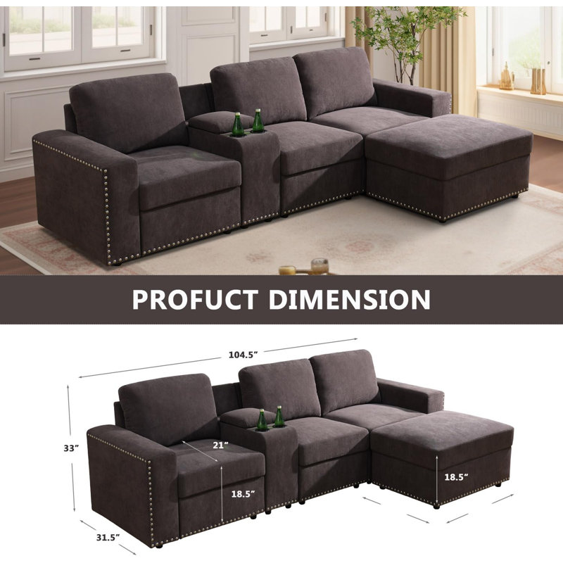 105" Wide 5-Piece Flannel Configurable Living Room Modular Corner Sectional With Ottoman