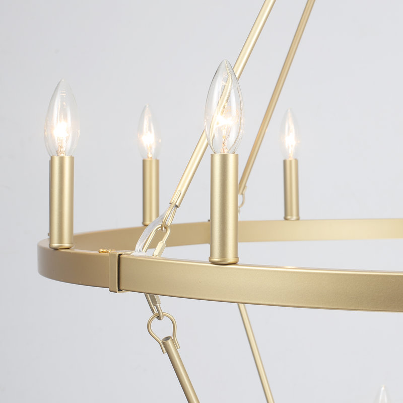Wiam 40 in. 20 Light 2-Tiers Candle Style Dimmable Farmhouse Wagon Wheel Chandelier for Entryway Living Room Bedroom Foyer