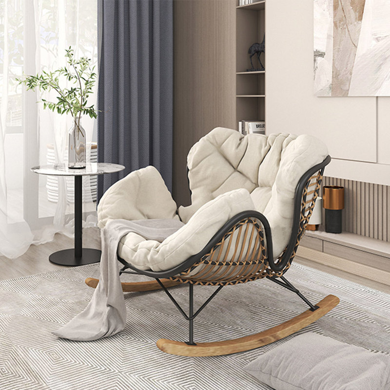 Chaise berçante élégante pour le balcon, Blanc cassé, Noir / brun