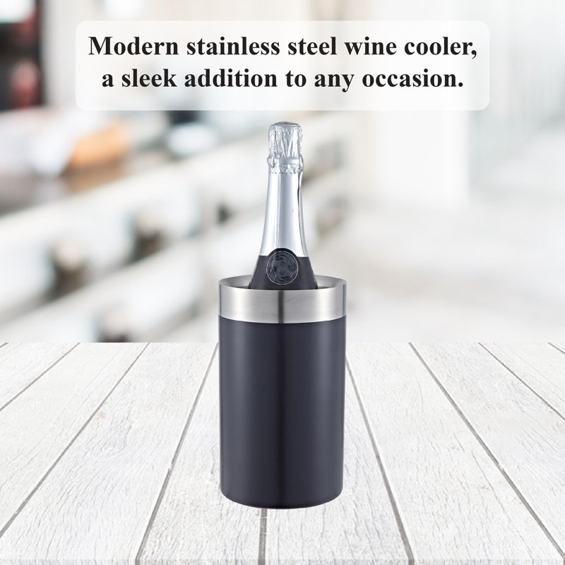 Buckingham Portable Champagne Wine Bottle Cooler Black Stainless Steel Double Wall Wine Chiller