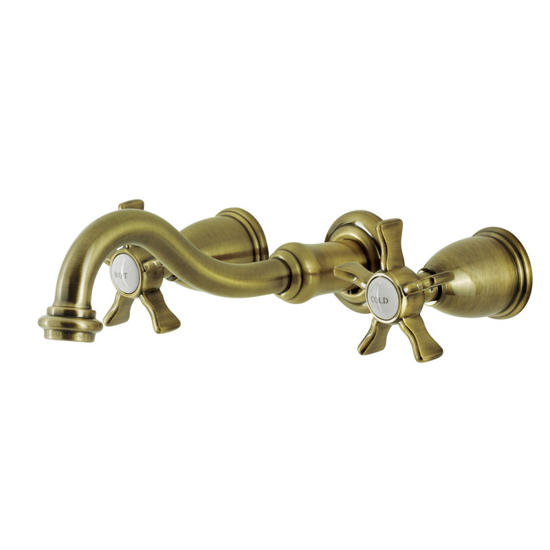 Kingston Brass Hamilton Two-Handle 3-Hole Wall Mount Bathroom Faucet, Antique Brass