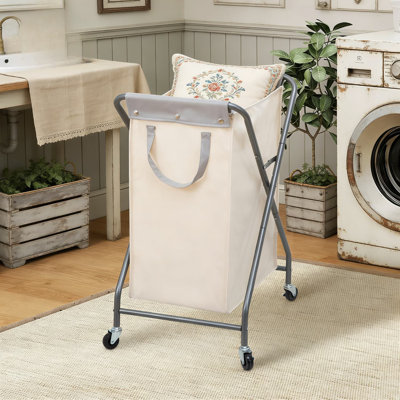 Panier à linge pliable avec roulettes et sac amovible - Chariot pliant robuste avec cadre en X pour un rangement et une mobilité