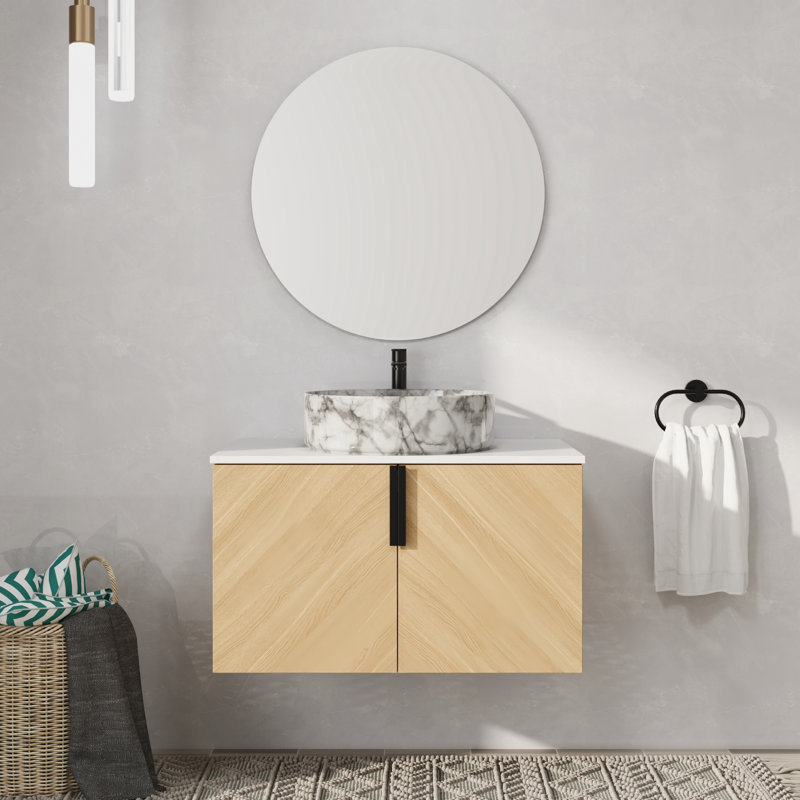 Meuble-lavabo mural simple 30 po avec lavabo en céramique, 30
