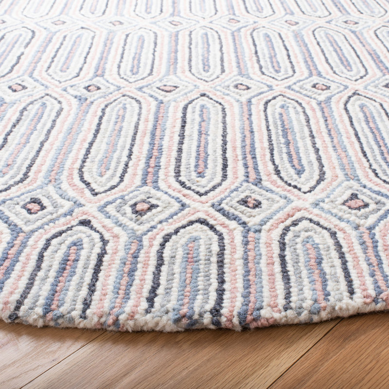 Tapis géométrique en laine et coton touffeté à la main Decker, Rond 5 pi