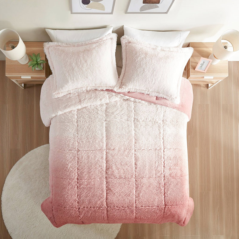 Édredon doux et rosé ombré - très grand / très grand, fausse fourrure, chaud, très grand lavable à la machine