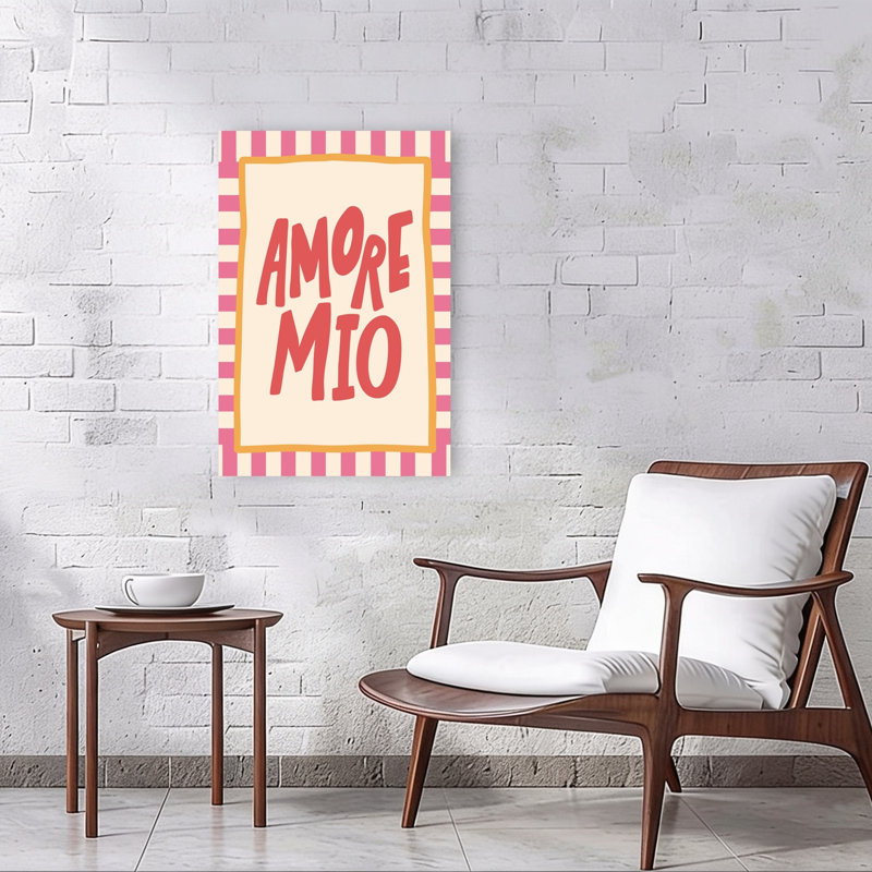 Amore Mio Love Bold Retro Romantic Wall Art Print 1 Piece Wrapped Canvas Wall Art, 91.44cm H x 60.96cm W