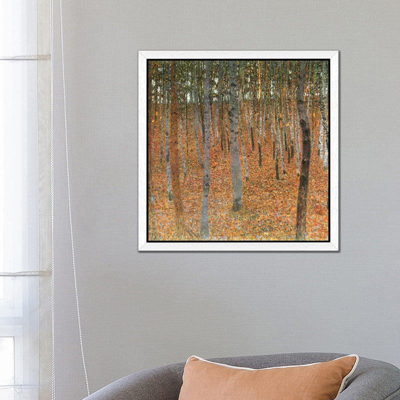 Forest Of Beech Trees by Gustav Klimt - Painting on Canvas, 45.72 cm H x 45.72 cm W, White Framed