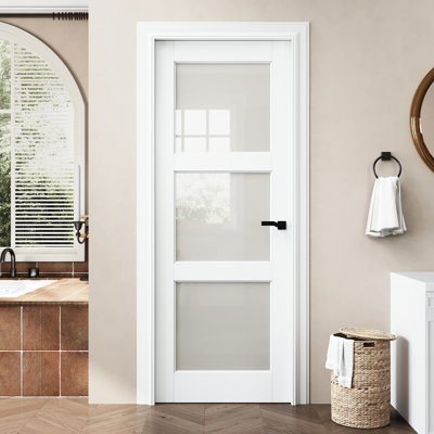 Interior 80/96H'' Primed Slab Door Frosted Door 3-Lite Solid Core Pantry  Standard Door French Style Doors