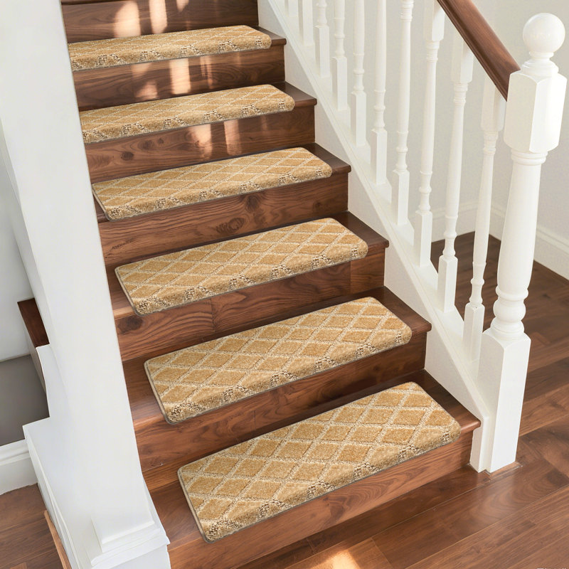 Tapis d'escalier bullnosé antidérapant (ensemble de 16), Treillis diamant kaki, 16