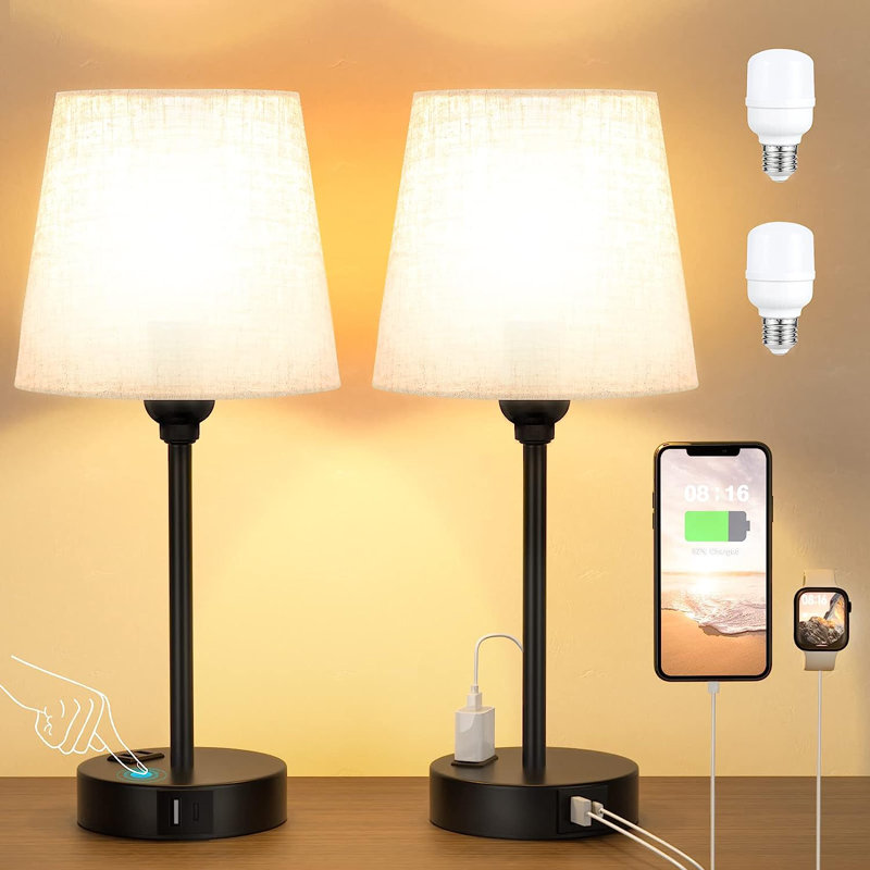 Chiemela USB Table Lamp, Beige