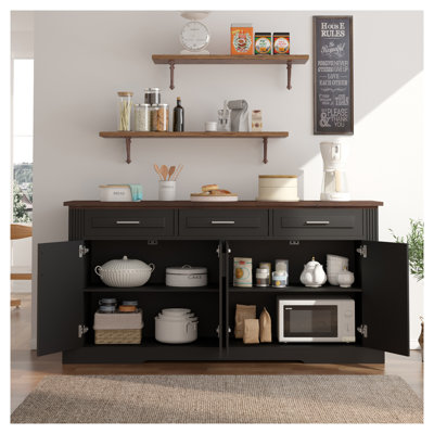 Buffet moderne cannelé de 63 po avec rangement, station de café et console pour le vestibule du salon