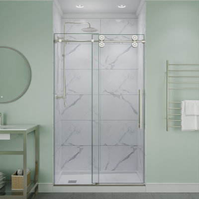 Anzzi Series 48 In. X 76 In. Frameless Shower Door With Sliding With Tsunami Guard Tempered Clear Glass