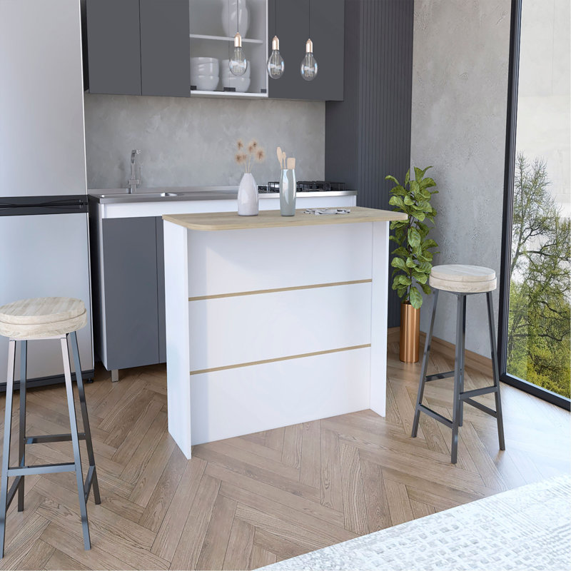 Îlot de cuisine avec tablette de rangement à deux niveaux et grand poste de travail, White, MDF