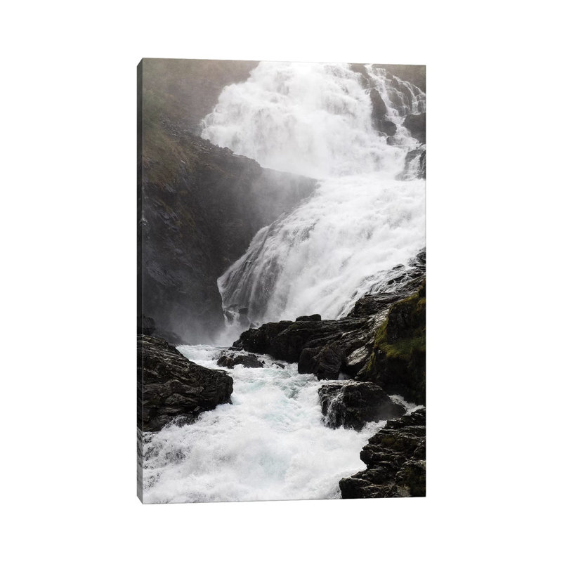 Scenic View Of Waterfall, Kjosfossen, Sogn Og Fjordane County, Norway - Wrapped Canvas Print, 20.32 cm H x 30.48 cm W