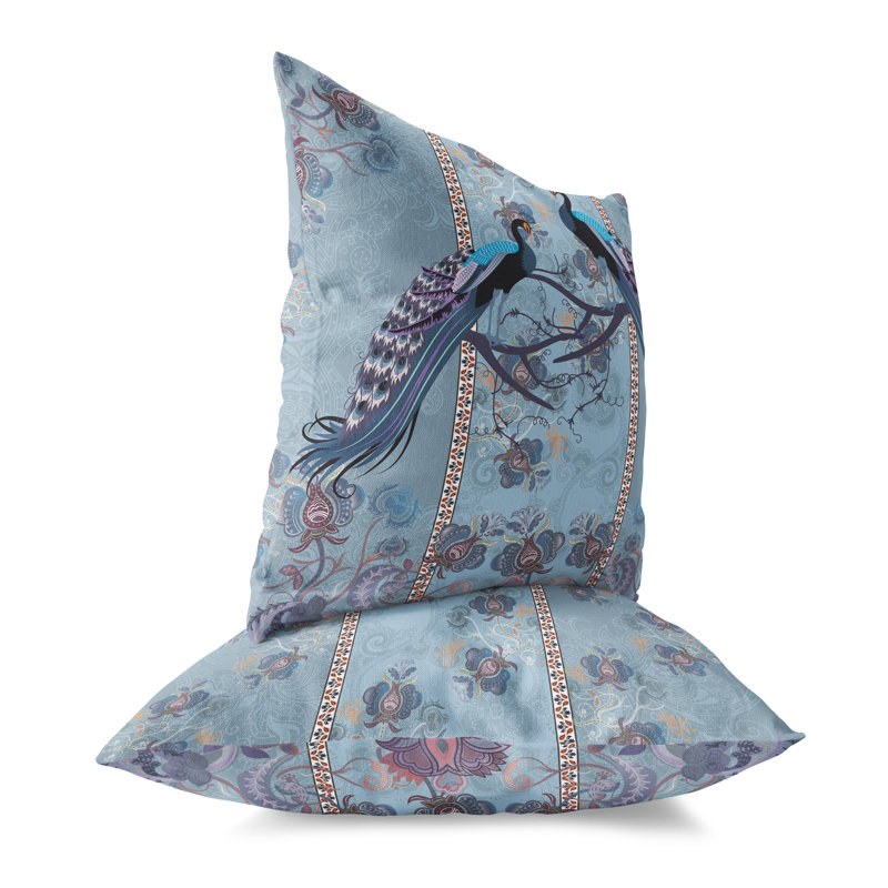 Enchanted Peacock Blue Polyester Indoor/Outdoor Throw Pillow 16x16