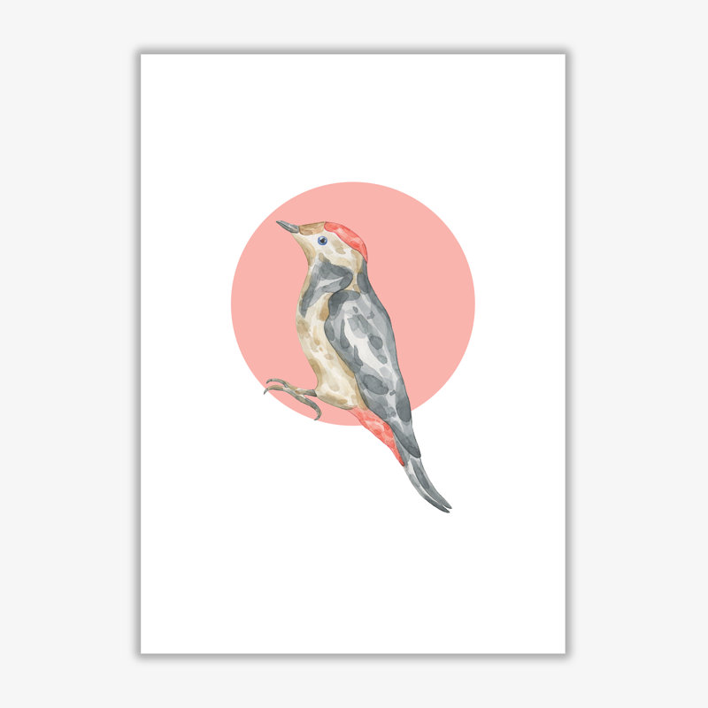 Watercolour Bird With Red Circle - Painting, 30 cm H x 21 cm W x 1 cm D, No Frame