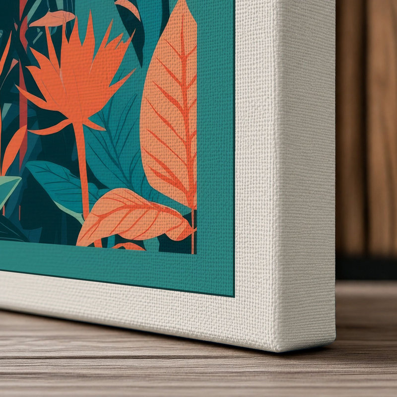 Tropical Garden Pattern Botanical - Wrapped Canvas, Cream Border, 30x20 - 76.2 x 50.8 cm
