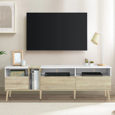 Modern TV With 3 Drawers And Open Shelves, Media Console Table For Tvs Up To 80