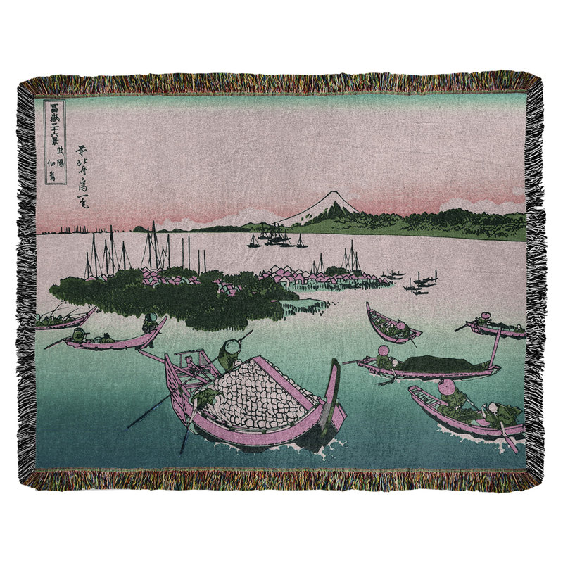 Jeté en coton Katsushika Hokusai Tsukuda dans la province de Musashi, Vert