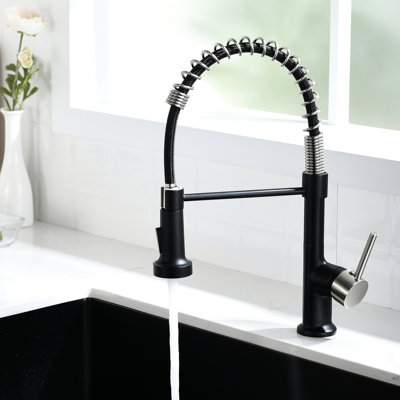 Commercial Kitchen Faucet - Pull Down , No Leaks, Ceramic Cartridge, High Arc Sink With Feature Black And Nickel, Stream Spray Settings, Easy To Clean