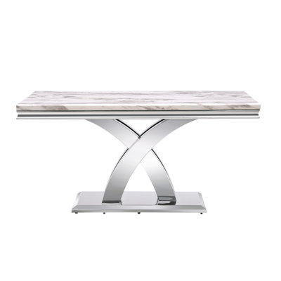 Roycroft Rectangular Faux Marble Top with Stainless Steel Base Dining Table