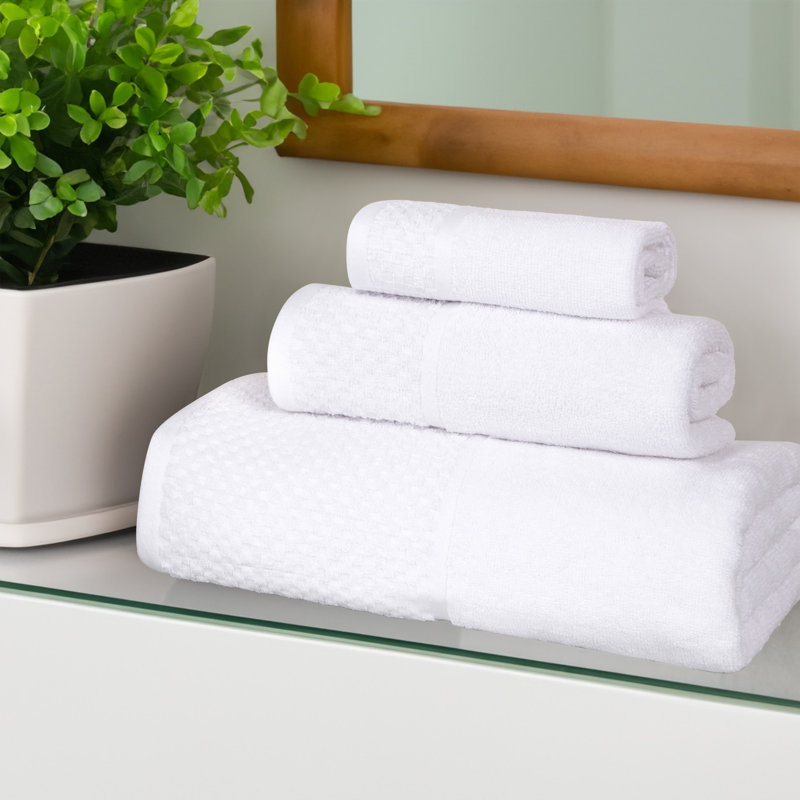 Eliora Lodie Cotton Plush Soft Absorbent Jacquard Solid 3 Piece Towel Set, White