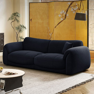 110.24"Dark Navy Blue Microsuede Upholstered Living Room Sofa