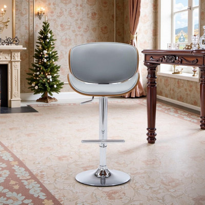 Modern Adjustable Height Swivel Bar Stool with Curved Seat and Back - 21 x 21 x 36-44 H Bentwood Frame