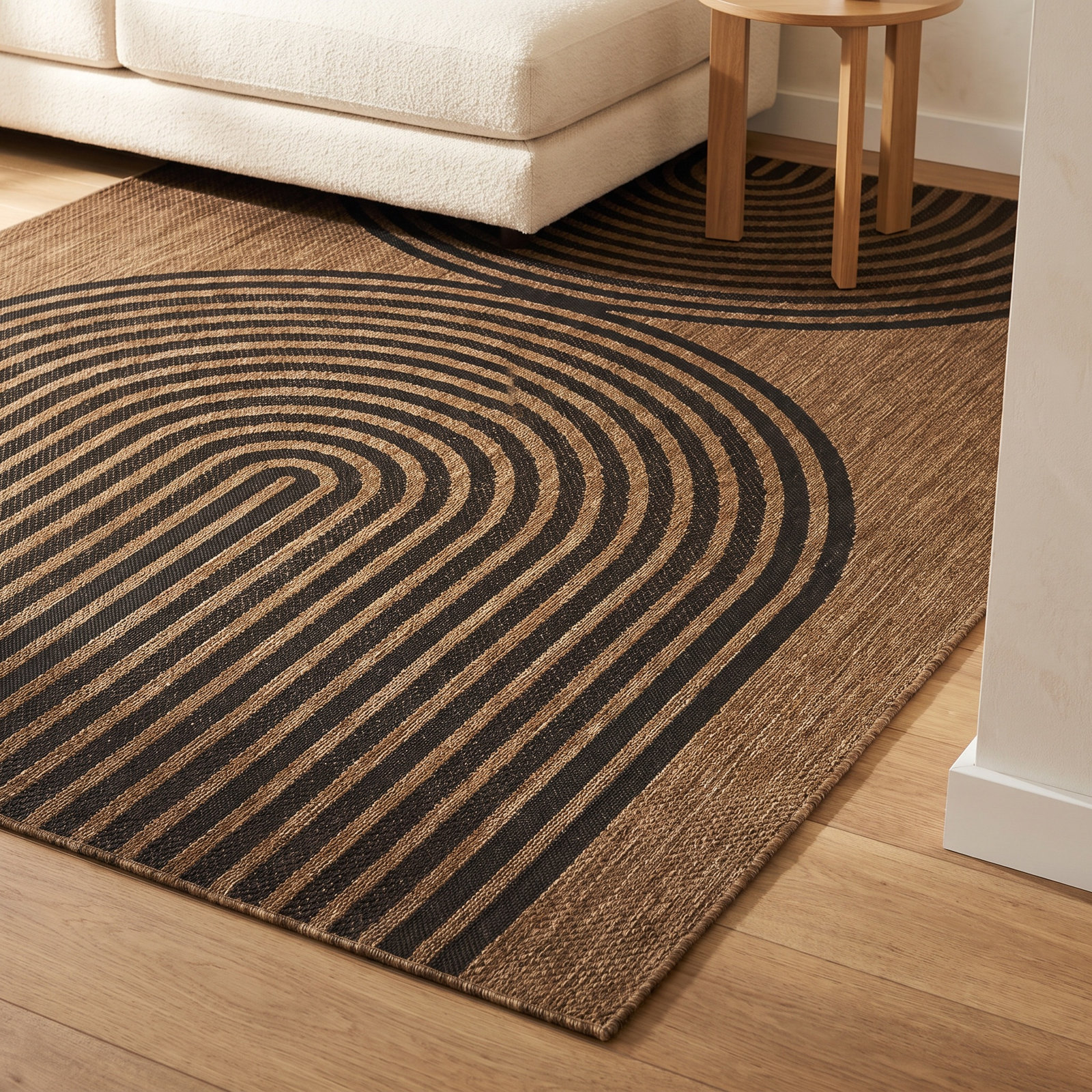 Sophia Black Brown Geometric Rug, Rectangle 7'10" x 10'
