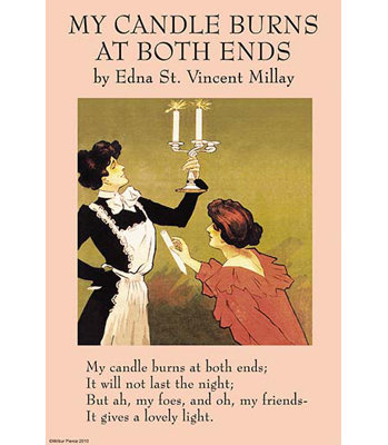 «My Candle Burn at Two Ends» par Edna St. Vincent Millay, affiche vintage