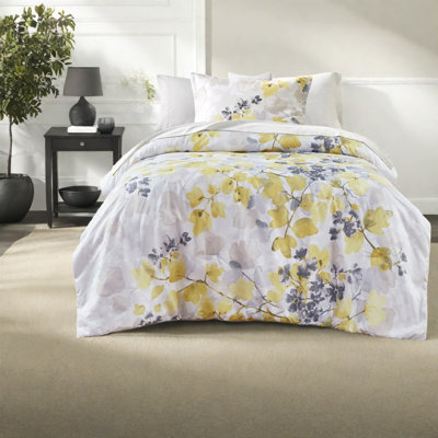 Ensemble de literie botanique jaune moderne avec poches de rangement, grand lit, polyester ultra doux