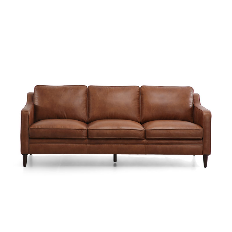 Leyla Genuine Leather Square Arm Sofa, Brown Fur Genuine Leather