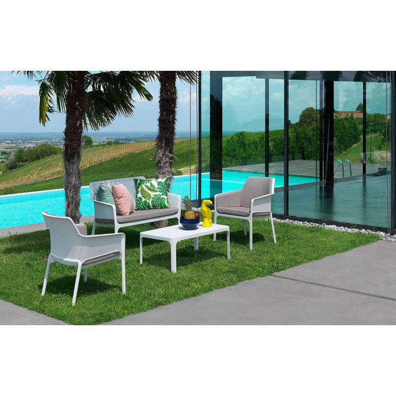 Net Outdoor Bench, White