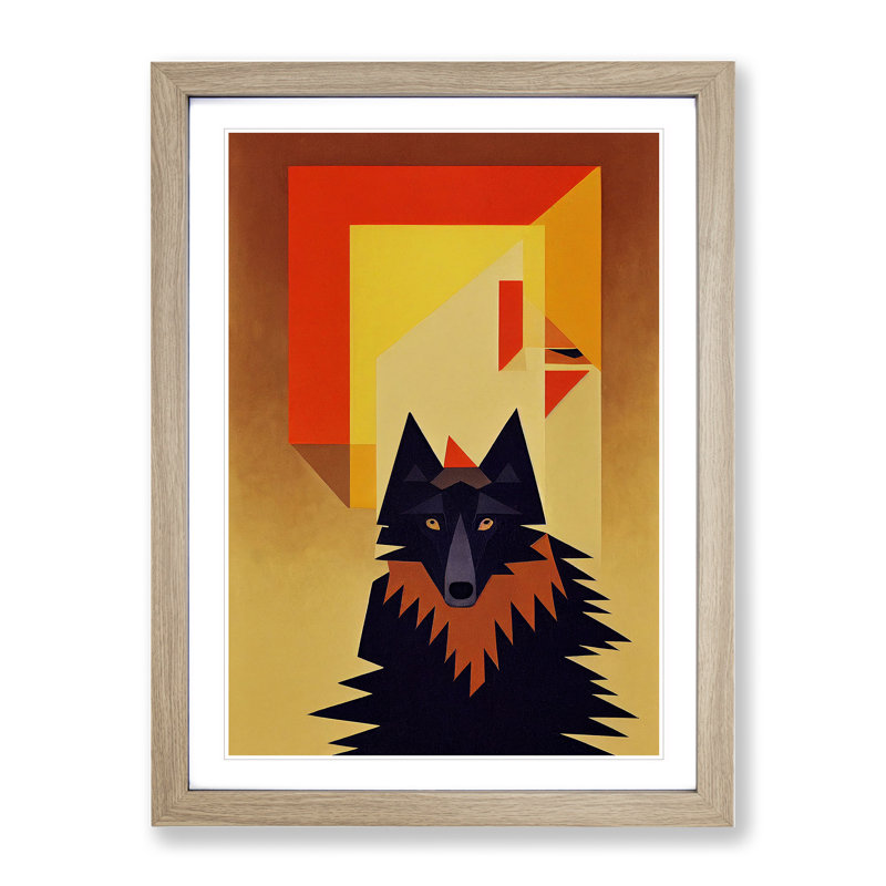 XV1022-5246X Wolf Art No.3 1 Piece Single Picture Frame Wall Art, 64cm H x 46cm W, Oak Framed
