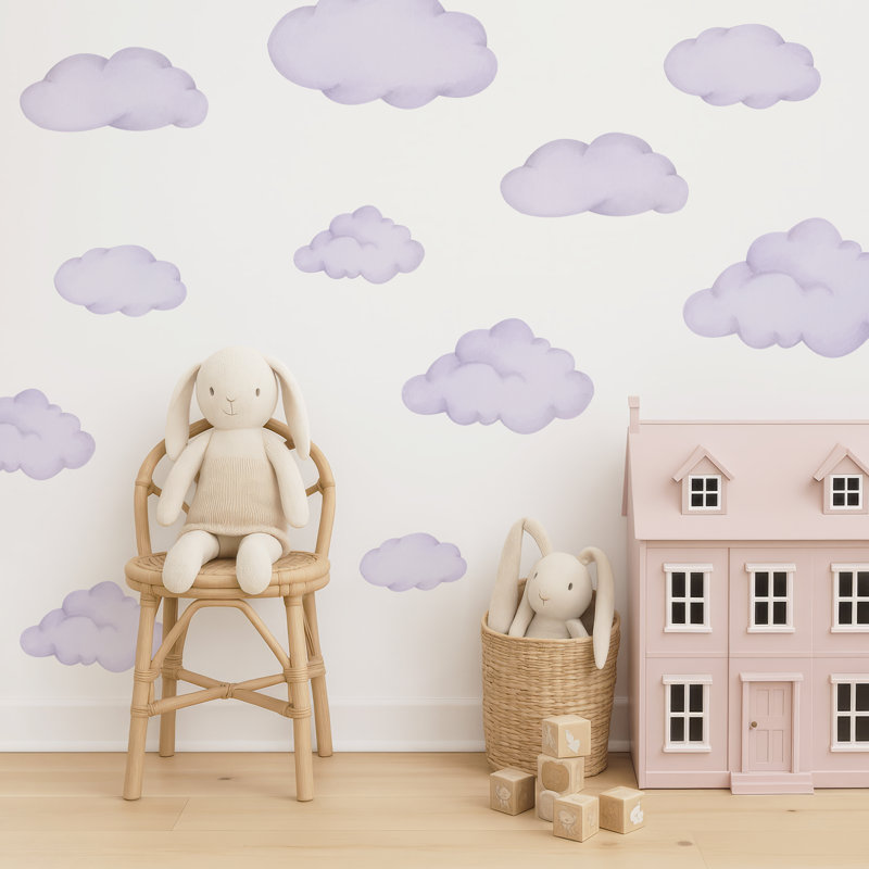 Ensemble de décalcomanie murale nuage, autocollants pastel pour chambre de bébé, Mauve
